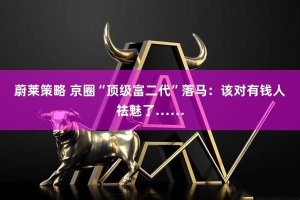 蔚莱策略 京圈“顶级富二代”落马：该对有钱人祛魅了……